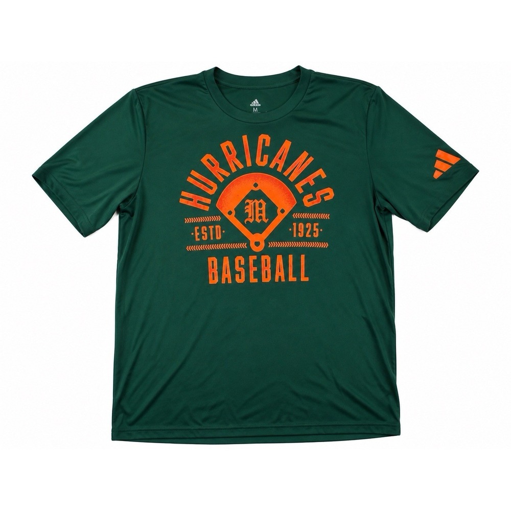 Adidas Miami Hurricanes Baseball Shirt Mens M Green Orange Graphic Tee NCAA